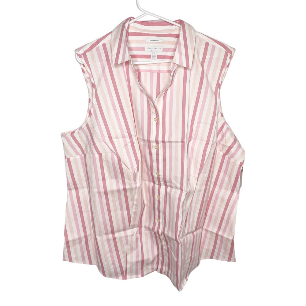 Charter Club striped shirt sleeveless pink white size 24 W c
